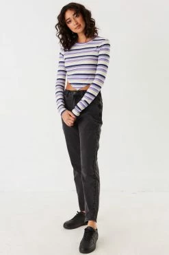 Stitches Ladies Tops Soft Striped Pointed Hem Long Sleeve Top