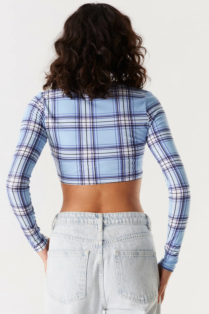 Stitches Ladies Soft Printed Plaid Pointed Hem Long Sleeve Top 2 Stitches Ladies Soft Printed Plaid Pointed Hem Long Sleeve Top