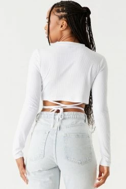 Stitches Ladies Tops Ribbed Wrap Tie Cropped Top