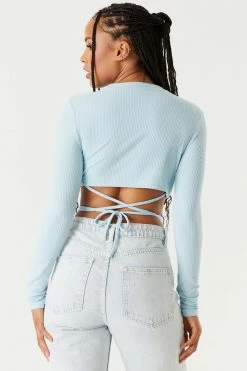 Stitches Ladies Tops Ribbed Wrap Tie Cropped Top