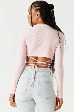 Stitches Ladies Tops Ribbed Wrap Tie Cropped Top