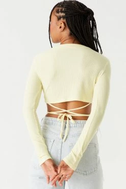 Stitches Ladies Tops Ribbed Wrap Tie Cropped Top