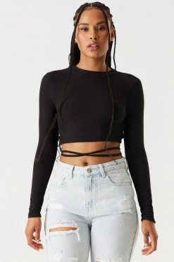 Stitches Ladies Tops Ribbed Wrap Tie Cropped Top