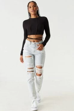 Stitches Ladies Tops Ribbed Wrap Tie Cropped Top