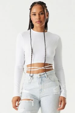 Stitches Ladies Tops Ribbed Wrap Tie Cropped Top