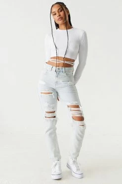 Stitches Ladies Tops Ribbed Wrap Tie Cropped Top