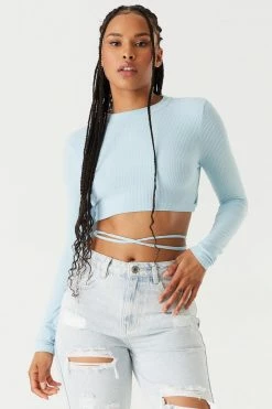 Stitches Ladies Tops Ribbed Wrap Tie Cropped Top