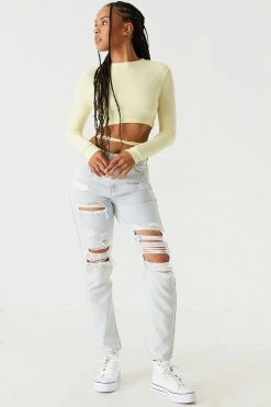 Stitches Ladies Tops Ribbed Wrap Tie Cropped Top