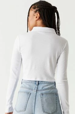 Stitches Ladies Soft Ribbed Ruched Button-Up Polo Top