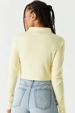 Stitches Ladies Soft Ribbed Ruched Button-Up Polo Top