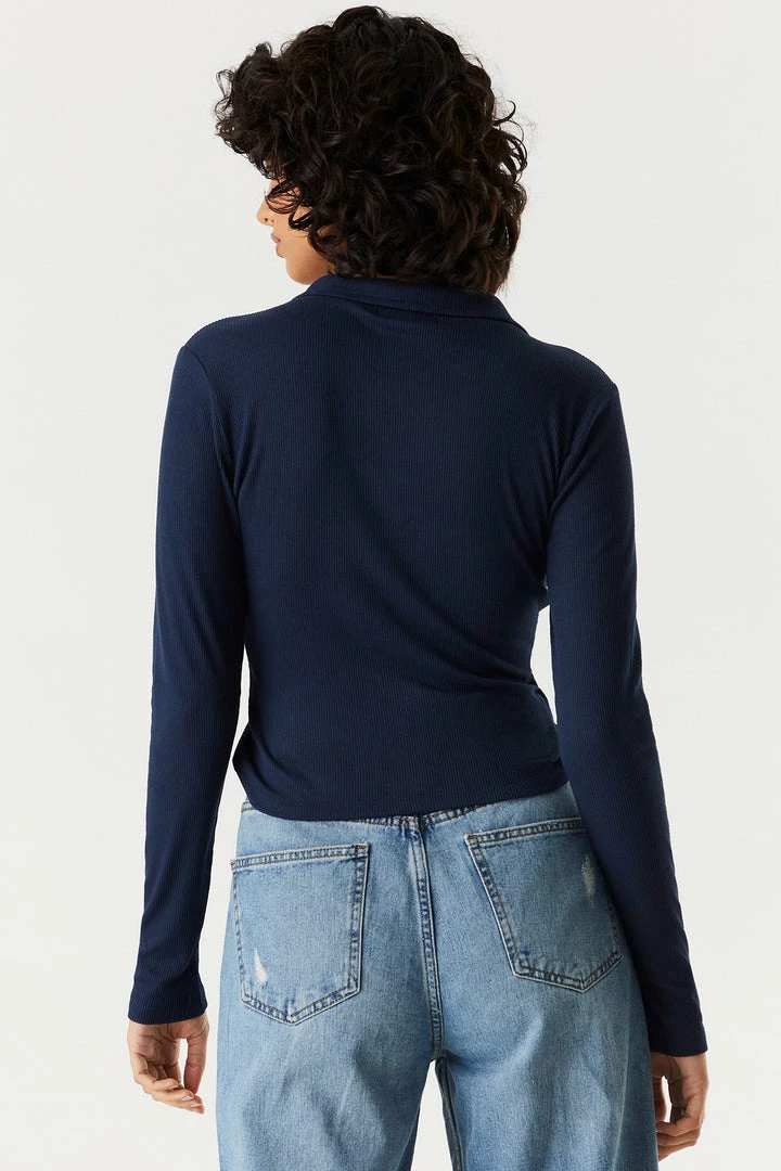 Stitches Ladies Tops Soft Collared Ruched Tie-Front Long Sleeve Top 3 Stitches Ladies Tops Soft Collared Ruched Tie-Front Long Sleeve Top