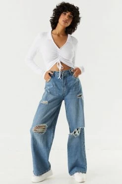 Stitches Ladies Tops Soft Collared Ruched Tie-Front Long Sleeve Top 15 Stitches Ladies Tops Soft Collared Ruched Tie-Front Long Sleeve Top