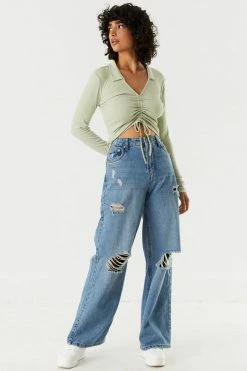 Stitches Ladies Tops Soft Collared Ruched Tie-Front Long Sleeve Top 17 Stitches Ladies Tops Soft Collared Ruched Tie-Front Long Sleeve Top