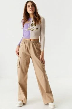 Stitches Ladies Ribbed Spliced Graphic West Coast Cropped Long Sleeve Top