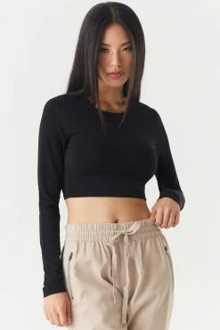 Stitches Ladies O-Ring Open Back Long Sleeve Cropped Top Tops 9 Stitches Ladies O-Ring Open Back Long Sleeve Cropped Top Tops