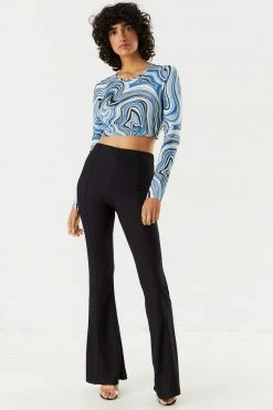 Stitches Ladies O-Ring Printed Open Back Long Sleeve Cropped Top Tops