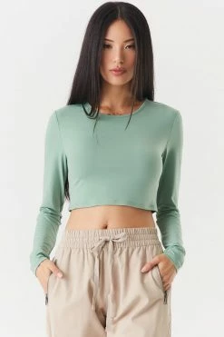 Stitches Ladies O-Ring Open Back Long Sleeve Cropped Top Tops