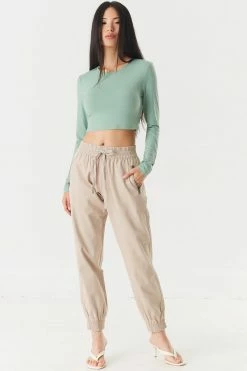 Stitches Ladies O-Ring Open Back Long Sleeve Cropped Top Tops 8 Stitches Ladies O-Ring Open Back Long Sleeve Cropped Top Tops