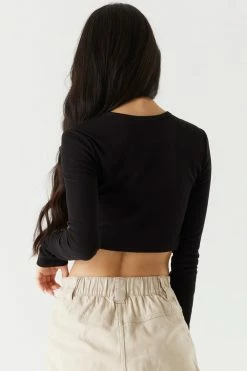 Stitches Ladies Soft Ribbed Pointed Hem Long Sleeve Cropped Top