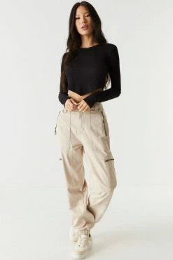 Stitches Ladies Soft Ribbed Pointed Hem Long Sleeve Cropped Top