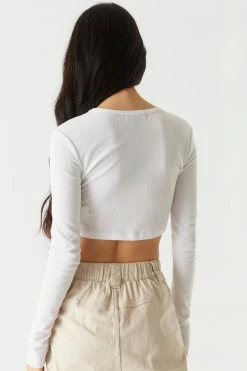 Stitches Ladies Soft Ribbed Pointed Hem Long Sleeve Cropped Top