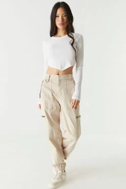 Stitches Ladies Soft Ribbed Pointed Hem Long Sleeve Cropped Top