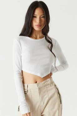 Stitches Ladies Soft Ribbed Pointed Hem Long Sleeve Cropped Top