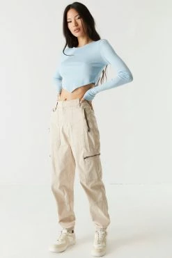 Stitches Ladies Soft Ribbed Pointed Hem Long Sleeve Cropped Top