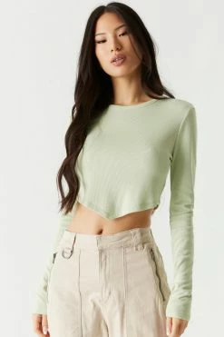 Stitches Ladies Soft Ribbed Pointed Hem Long Sleeve Cropped Top