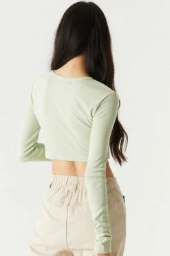 Stitches Ladies Soft Ribbed Pointed Hem Long Sleeve Cropped Top