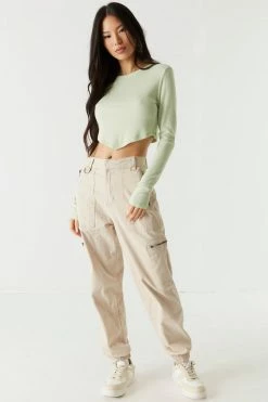 Stitches Ladies Soft Ribbed Pointed Hem Long Sleeve Cropped Top