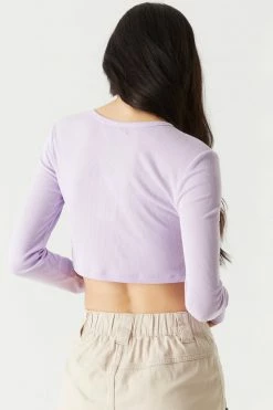 Stitches Ladies Soft Ribbed Pointed Hem Long Sleeve Cropped Top