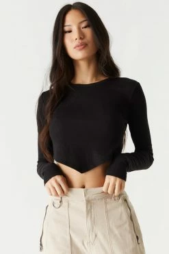 Stitches Ladies Soft Ribbed Pointed Hem Long Sleeve Cropped Top