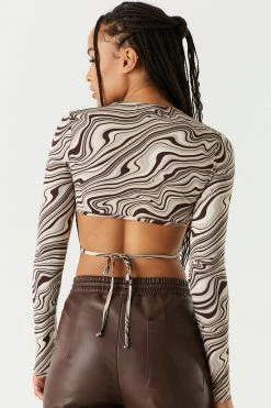 Stitches Ladies Self-Tie Back Cut-Out Printed Cropped Top Tops