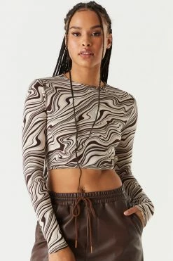 Stitches Ladies Self-Tie Back Cut-Out Printed Cropped Top Tops
