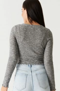 Stitches Ladies Ribbed Lettuce Trim Cardigan And Cropped Cami Twin Set Tops