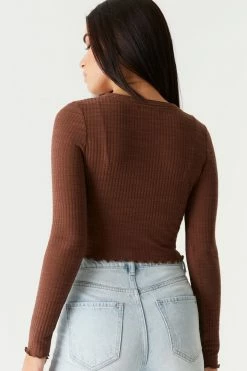 Stitches Ladies Ribbed Lettuce Trim Cardigan And Cropped Cami Twin Set Tops