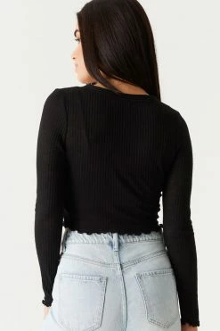 Stitches Ladies Ribbed Lettuce Trim Cardigan And Cropped Cami Twin Set Tops