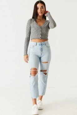 Stitches Ladies Ribbed Lettuce Trim Cardigan And Cropped Cami Twin Set Tops