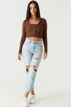 Stitches Ladies Ribbed Lettuce Trim Cardigan And Cropped Cami Twin Set Tops