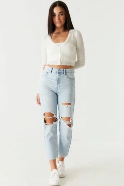 Stitches Ladies Ribbed Lettuce Trim Cardigan And Cropped Cami Twin Set Tops