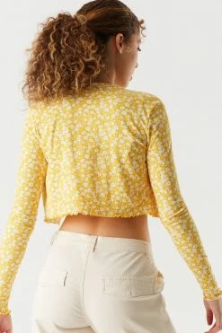 Stitches Ladies Soft Printed Floral Ribbed Cardigan With Cropped Lace Trim Cami Twin Set