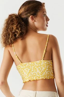 Stitches Ladies Soft Printed Floral Ribbed Cardigan With Cropped Lace Trim Cami Twin Set