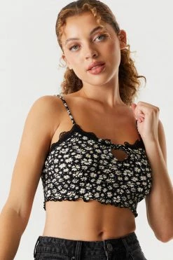 Stitches Ladies Soft Floral Printed Ribbed Cardigan With Cropped Lace Trim Cami Twin Set Tops 8 Stitches Ladies Soft Floral Printed Ribbed Cardigan With Cropped Lace Trim Cami Twin Set Tops