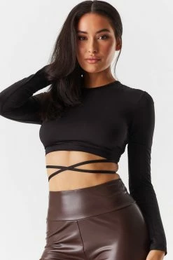 Stitches Ladies Lace-Up Open Back Wrap Tie Cropped Top Tops