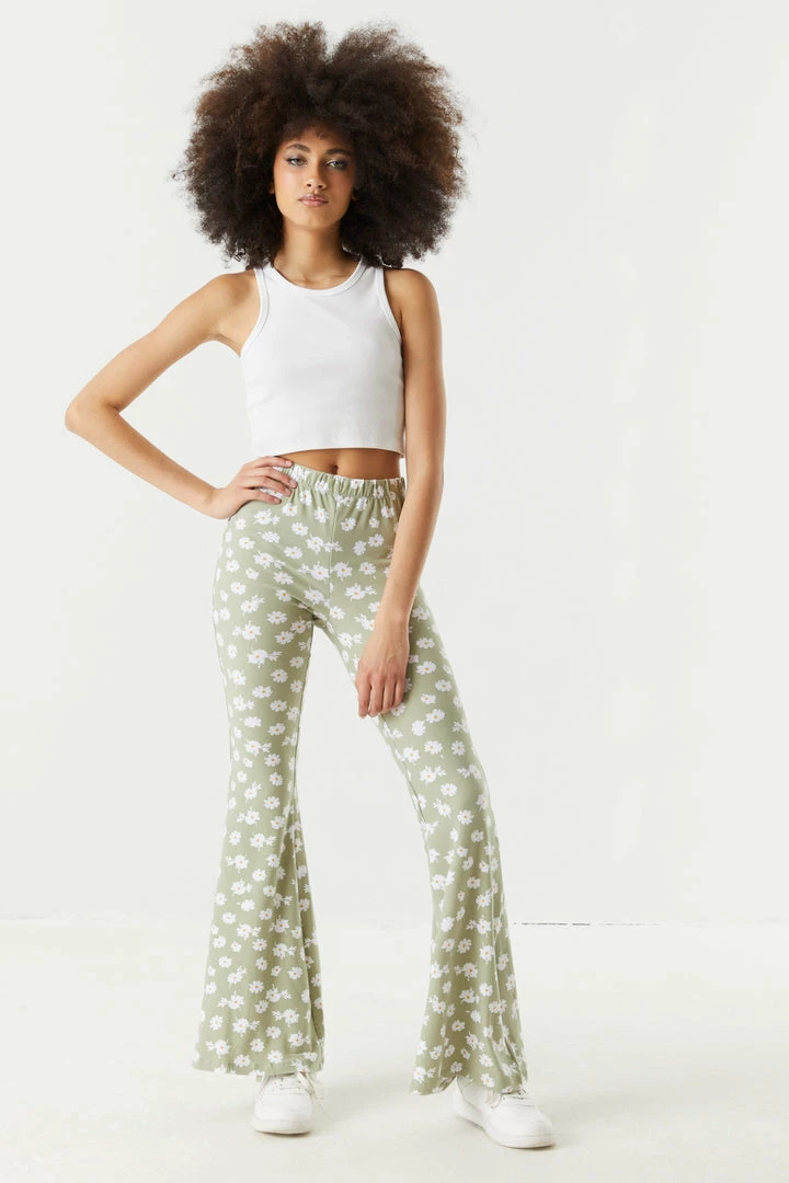 Stitches Ladies Bottoms High-Rise Daisy Printed Flare Pant 1 Stitches Ladies Bottoms High-Rise Daisy Printed Flare Pant