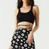 Stitches Ladies Groovy Flower Print Self-Tie Side Slit Mini Skirt