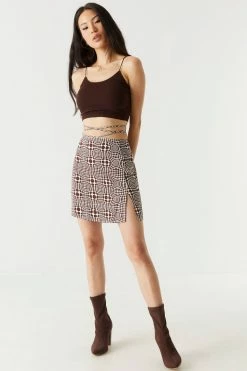 Stitches Ladies Retro Kaleidoscope Print Self-Tie Side Slit Mini Skirt