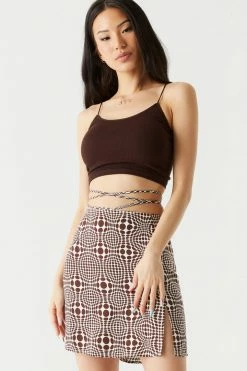 Stitches Ladies Retro Kaleidoscope Print Self-Tie Side Slit Mini Skirt