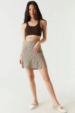 Stitches Ladies Bottoms Cheetah Print Self-Tie Side Slit Mini Skirt